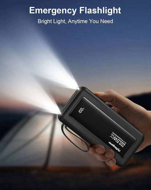 FlyKangaroo 10000mAh 22.5W Pack 6 2 Portable Charger with Built in Cables, Slim Fast Charging Power Bank USB C LED