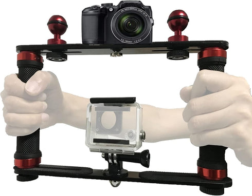 Aluminium Alloy Underwater Video Light Stabilizer Tray with Two Aluminum Alloy 1'' Ball Handle for Action Camera