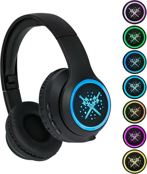 Wireless Headphones with Sword led Lights,Kids Headphones Bluetooth,Toddlers Headphones for Boys Girls Amazon Fire Tablet/Laptop/Pad/School (Black Sword)