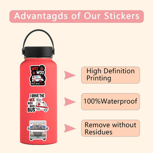 DEVMGRA 56Pcs Pack Ambulance Stickers Decals for Kids Paramedic Medical Stickers Waterproof Vinyl Water Bottle Sticker