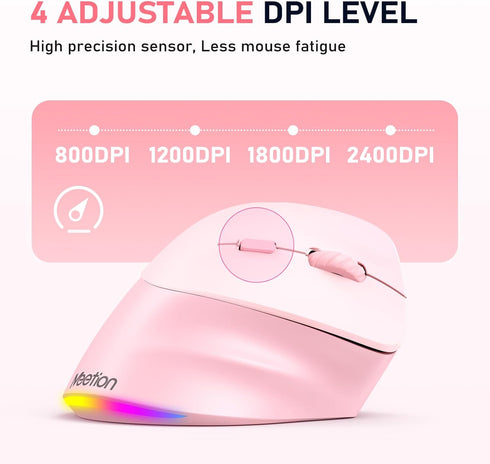 MEETION Bluetooth(5.2 3.0) 4 Ergonomic Mouse Wireless, Vertical Mouse RGB Backlit, Rechargeable Mice for + USB-A