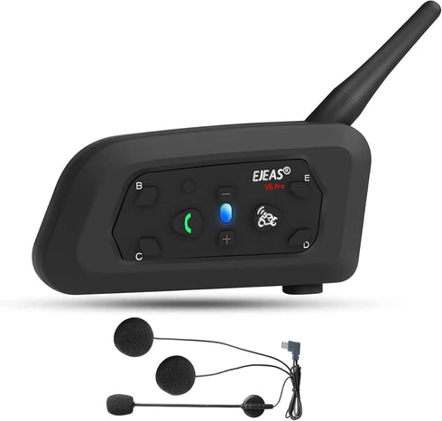 EJEAS V6 Pro Motorcycle Bluetooth Headset - Upgraded 2 Riders Intercom Helmet Communication System (1 Pack)