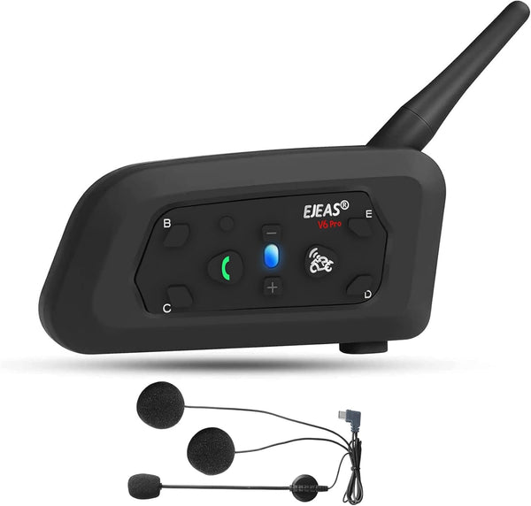 EJEAS V6 Pro Motorcycle Bluetooth Headset - Upgraded 2 Riders Intercom Helmet Communication System (1 Pack)