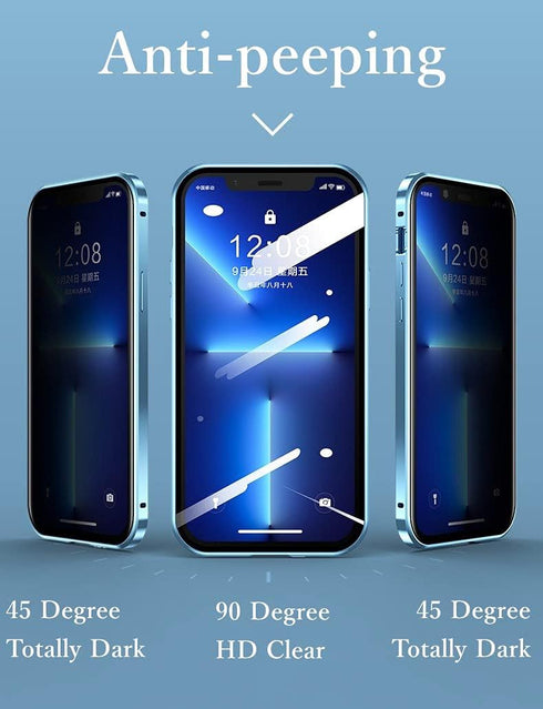 HENGHUI Anti Peeping Case for iPhone 15 Pro Max - Lockable Magnetic Glass, Camera Lens Protector, Privacy Screen, Blue.
