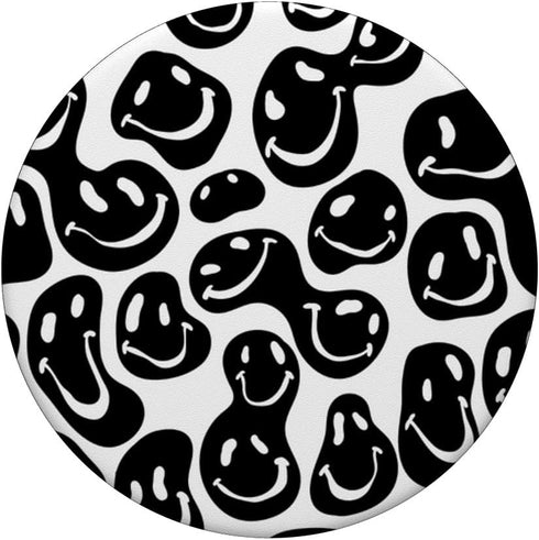 Groovy Melting Happy Face Retro Aesthetic Black Y2K White PopSockets Standard PopGrip
