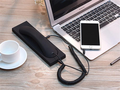 Retro Fashion Phone Handset Headset with 3.5mm Microphone, Radiation Prevention, Compatible with iPhone & Samsung.
