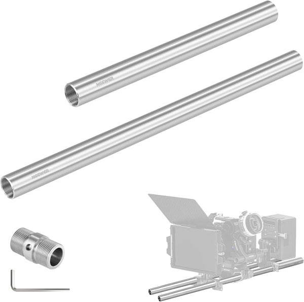 NEEWER Stainless Steel 19mm Support Rod Set - 8"/20cm and 12"/30cm Heavy Duty Rail Rods for Filmmaking