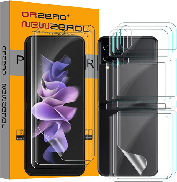 Orzero Soft TPU Screen Protector for Samsung Galaxy Z Flip 3 5G (3 Sets, 12 Packs) - Premium HD, Edge to Edge,