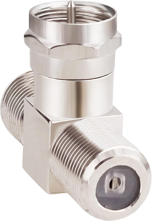 Goupchn F-Type Coax Cable Splitter Adapter, 3 Way Connector F Male to Dual F Female RG6 for TV