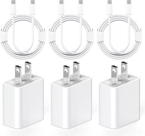 iPhone 15 Charger Fast Charging, 3 Pack 20W Type C Wall Charger with 6FT USB C to C Cable for iPad Pro/Air/Mini