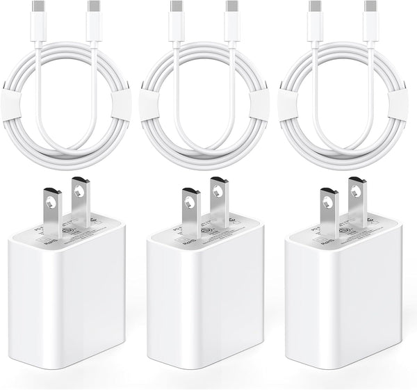 iPhone 15 Charger Fast Charging, 3 Pack 20W Type C Wall Charger with 6FT USB C to C Cable for iPad Pro/Air/Mini