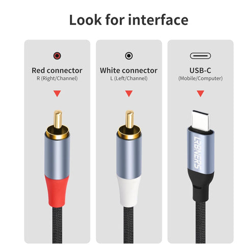 10FT USB-C to Dual RCA Cable - Digital to Analog Audio Cable with DAC Chip, Gold-Plated RCA Connectors, Dual-Shielded