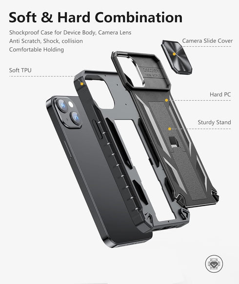 SOiOS for iPhone 16e Case 2025, iPhone 13/iPhone 14 Cover with Kickstand, Shockproof Military Grade Protective Cell