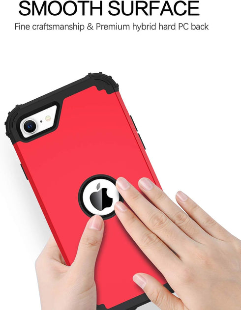 BENTOBEN for iPhone SE 2022 Case, Heavy Duty 3 in 1 Full Body Rugged Shockproof Cover for Girls Women, Red/Black