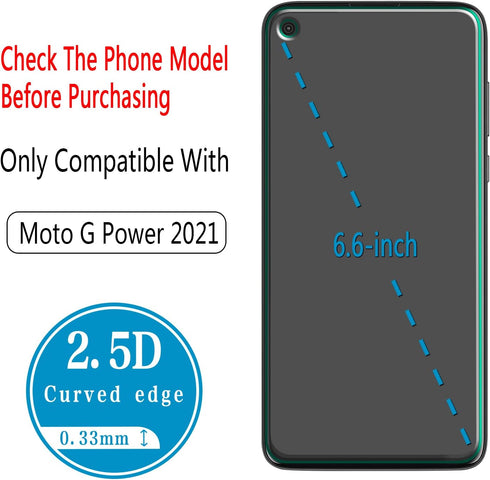 HPTech (2-Pack) Compatible for Moto G Power 2021 Tempered Glass Screen Protector, 9H Hardness, HD Clear Case Friendly