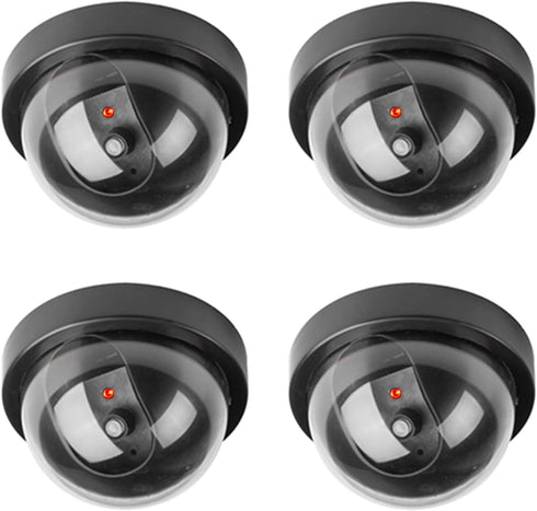 4 Pack Dummy Fake CCTV Dome Cameras with Flashing Red LED Light for Indoor Outdoor Home Business, Black