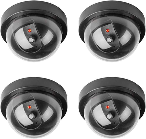 4 Pack Dummy Fake CCTV Dome Cameras with Flashing Red LED Light for Indoor Outdoor Home Business, Black