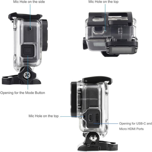 Side Open Skeleton Housing Case for GoPro Hero 5/6/7 Black Action Camera, Protective Lens Removal Not Needed
