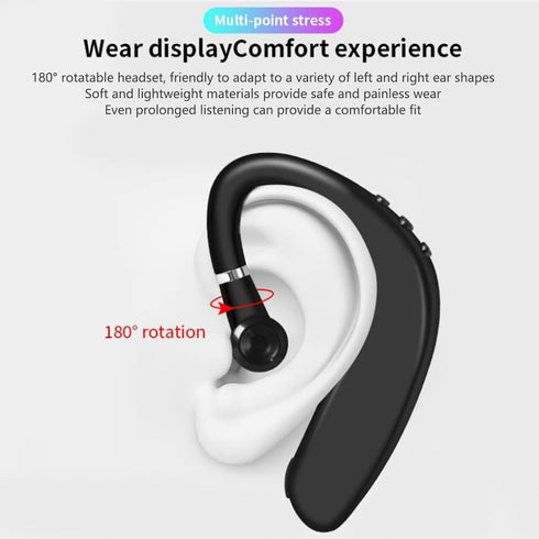 ASHATA Bluetooth 5.2 Headset, Hands Free Ear Hook Wireless Headphone, Waterproof Ultralight for Sport Driving