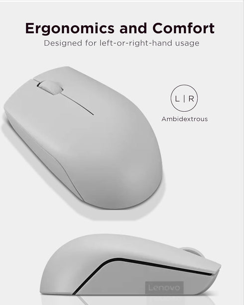 Lenovo 300 Wireless Mouse, Ambidextrous Design, 2.4 GHz Nano USB Receiver, 12 Month Battery Life for PC, Laptop