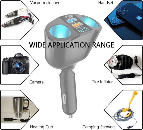5 Port Cigarette Lighter Splitter, QC3.0 & PD 20W Super Fast Car Charger, Dual Plug with LED Voltmeter for iPhone 15 Pro