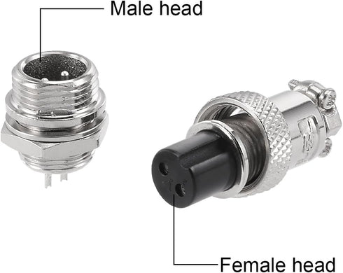 uxcell Aviation Connector Plug, 12mm 2 Terminals 7A 125V Waterproof Metal Fittings