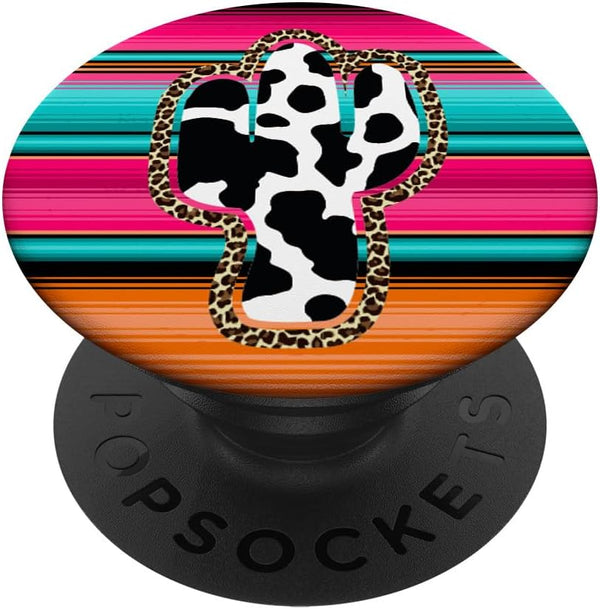 Western Cow Cactus Leopard Cheeta Serape Turquoise Pink PopSockets Standard PopGrip