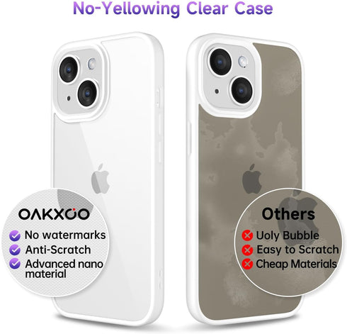 oakxco Thin Slim Clear Case for iPhone 15, iPhone 14, iPhone 13, Transparent Hybrid Hard Shell & Soft Silicone Rubber