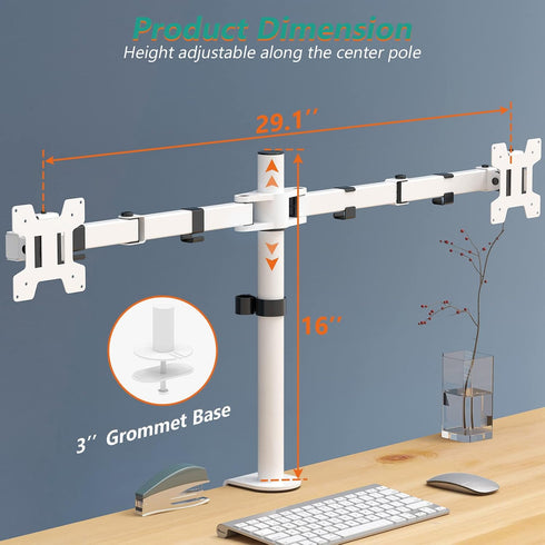 WALI 2 27 inch, 22 lbs. (M002-W), Mount Stand Fits Screens up to Weight Capacity per Arm White