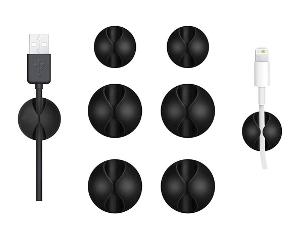 Pack of 6 Black Cable Wire Cord Clips, Self-Adhesive Organizer Holder for USB, Network, Headphone Cables for Home,