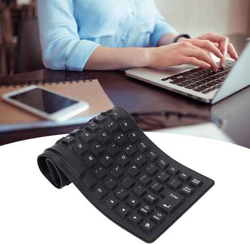 Roll-up Silicone Keyboard, Fully Sealed Silent Soft USB Wired Keyboard, 85 Keys Foldable Waterproof Flexible (Black)