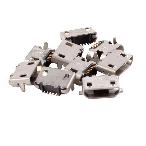 uxcell 10 Pcs USB Standard Micro Type B Female Jack 5 Pin, Metal Charging Port Socket Angle Dip Repair Replacement Parts