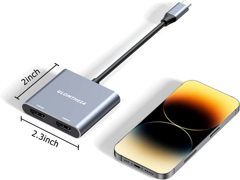 Glomtheia 2 1 2 4K@30Hz 4K@60Hz Dual HDMI Adapter for Monitors Extended Display in Out, USB C to HDMI Splitter