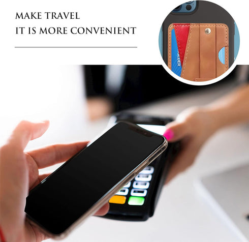 Dual Pockets Phone Wallet Stick On with Snap Closure, Adhesive Phone Card Holder for iPhone and Most Smartphones -