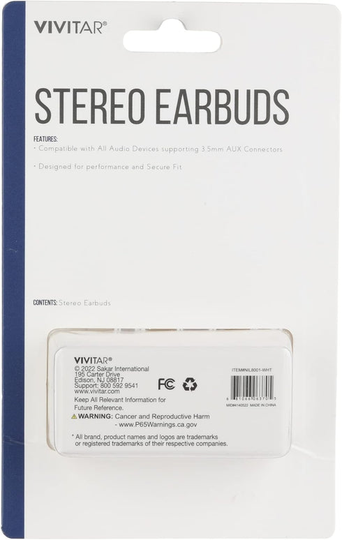 Vivitar Wired Stereo Earbuds, White, NIL8001