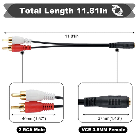 EZYUMM 3.5mm 2 (1ft), MP3, Female to RCA Splitter Male Stereo Audio Y Cable Gold Plated Adapter with OFC Conductor