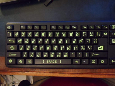 Spanish/English Keyboard Stickers with Fluorescent Inlays for All Laptop and Desktop Keyboards, Free Magnifier