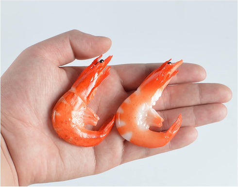 6 Pcs Artificial Cooked Shrimp Simulated Red Shrimp Fake Food Model Fake Seafood Decor for Kitchen Cabinet Sushi