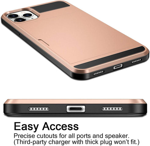 Vofolen Case for iPhone 11 Pro Max - Wallet with Credit Card Holder Slot, Dual Layer Hybrid Bumper Armor, Rose Gold