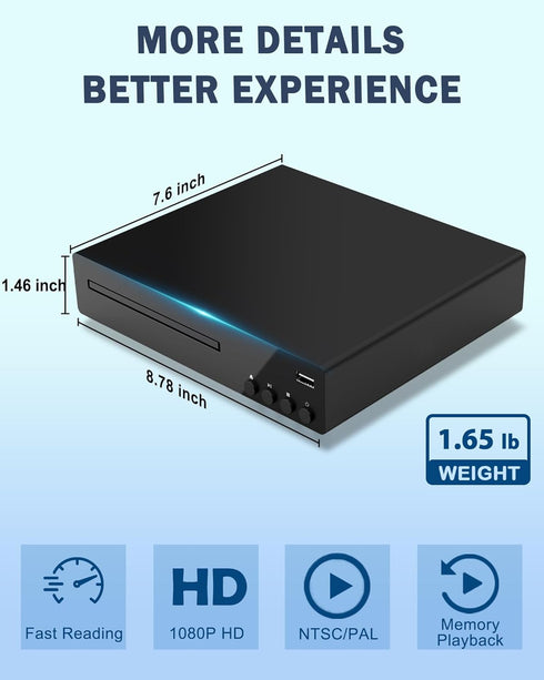 SHIWAKOTO 1080P DVD Players for TV with HDMI, All Region Free DVD Player for Smart TV, HDMI and RCA Cables & Remote