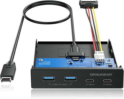GRAUGEAR 3.5 Inch Front Panel Hub, 4 Ports Internal Metal USB Hub, 2X USB-C 10Gbps, 2X USB 3.2 Gen 2 Ports, USB3.2