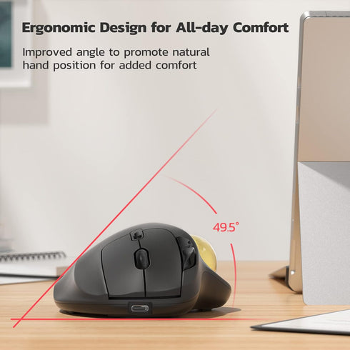 Nulea M501 Wireless Trackball Mouse, Ergonomic Rechargeable, Smooth Tracking, 3 Device Connection for PC, Laptop, Mac