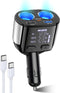 2 Sockets Cigarette Lighter Splitter with Large Voltmeter, BUVAYE 5 in 1 Fast Charge USB C Car Charger Adapter, Dual