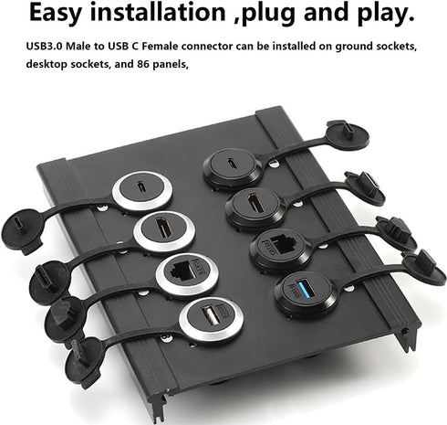 PENGLIN 2PCS USB 3.0 to USB-C Panel Mount Connector, USB Male to Type C Female Adapter Connector, USB Mounting Socket