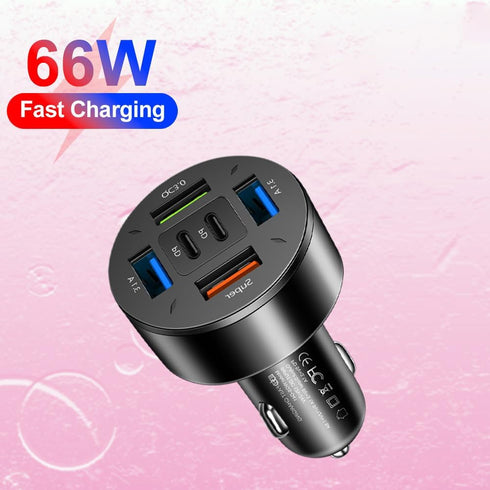 66W Multi-Port USB C Car Charger, PD&QC3.0 Super Fast Charger Adapter for iPhone/Android/Samsung/iPad Pro and More