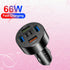 66W Multi-Port USB C Car Charger, PD&QC3.0 Super Fast Charger Adapter for iPhone/Android/Samsung/iPad Pro and More