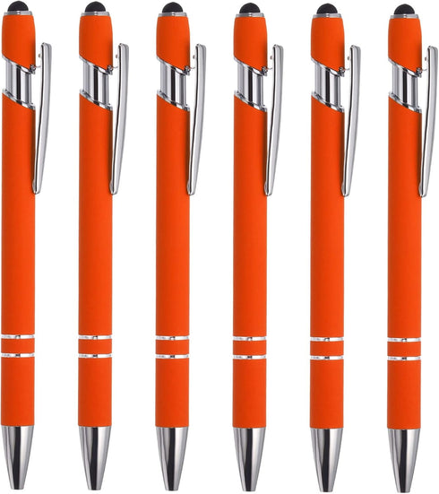 PATIKIL 6 Pack Ballpoint Pen with Stylus Tip, 2 in 1 Metal Pen, Black Ink 1.0mm Medium Point - Style 1, Orange