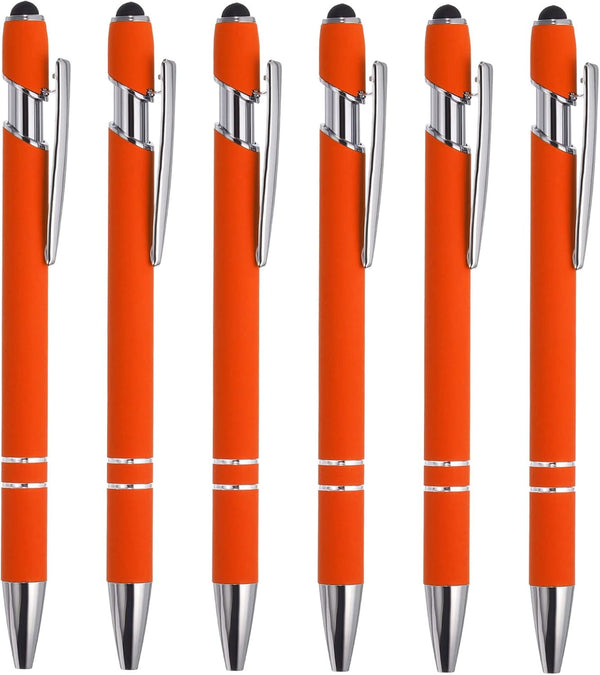 PATIKIL 6 Pack Ballpoint Pen with Stylus Tip, 2 in 1 Metal Pen, Black Ink 1.0mm Medium Point - Style 1, Orange