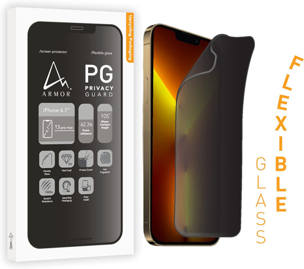 ARMOR Flexible Glass Screen Protector for iPhone 13 Pro Max, Privacy Guard with 9H Hardness