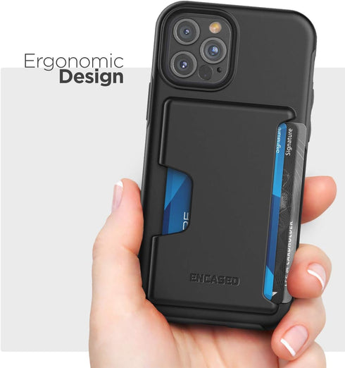 ENCASED Protective Wallet Case for iPhone 12 Pro Max with Card Holder, Black